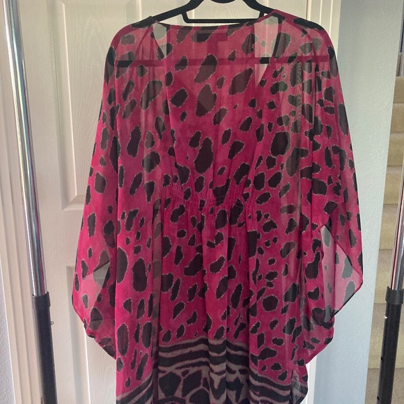 INC International Concepts BOHO KIMONO STYLE SILKY FLOWY TUNIC MAGENTA OP 12 - Picture 2 of 6